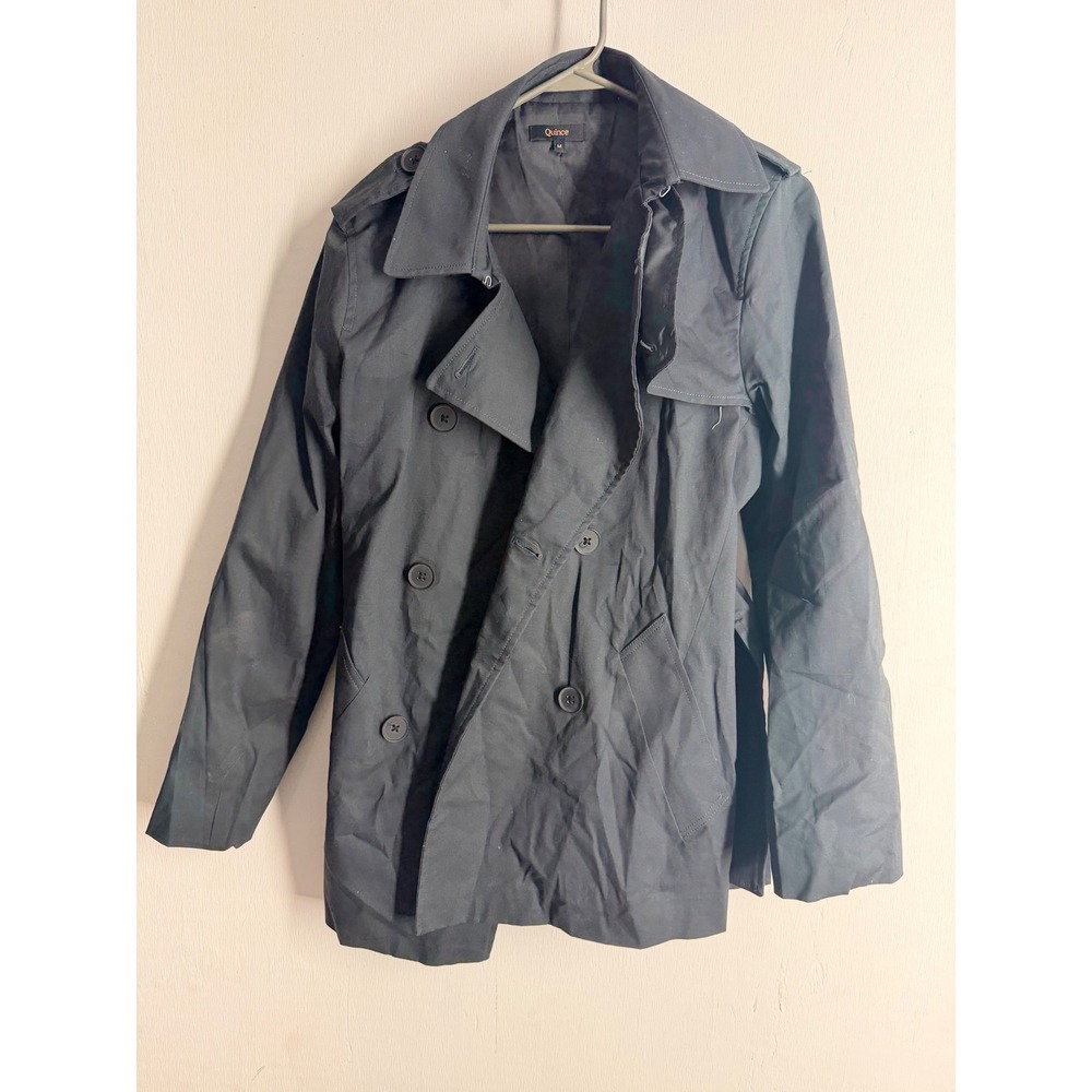 Quince Organic Cotton Stretch Double Breasted Trench Coat Black SD001 Medium